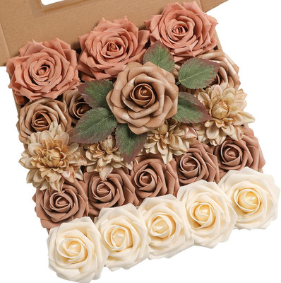 Artificial Flowers Combo Box Set Gradient Color Flower Leaf with Stems