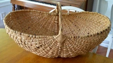 VINTAGE LARGE WOVEN BUTTOCKS BASKET 27"X14" FARMHOUSE COUNTRY RUSTIC PRIMITIVE
