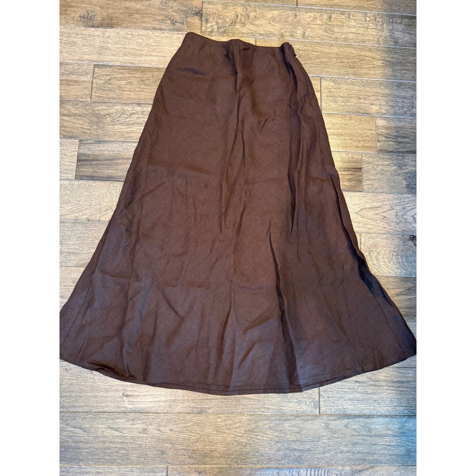 Madewell Brown Linen Maxi Skirt 100% Linen A-Line Side Zip NU604 Womens Size 00