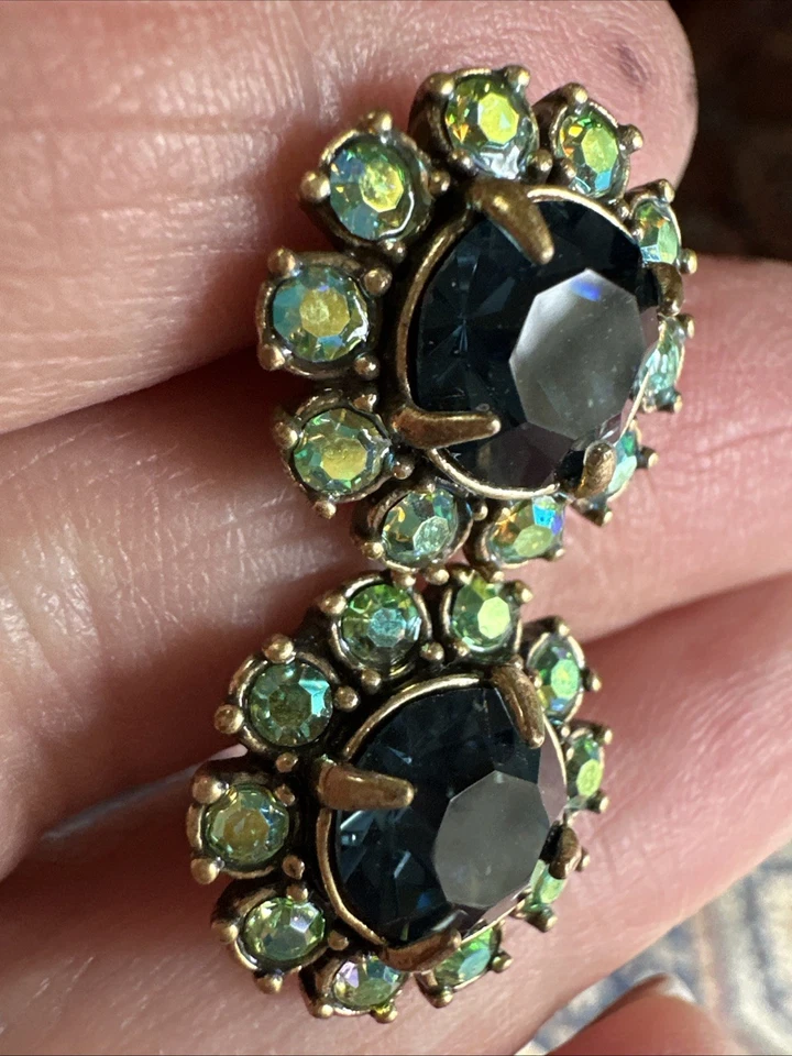 Pendientes J Crew Tono Dorado Verde Azul Cristal Foto 3 de 4