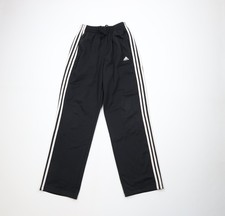 Vintage Y2K Adidas Mens Small Spell Out Striped Wide Leg Sweatpants Pants Black
