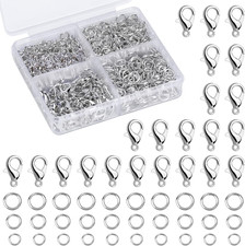 810Pcs Silver Open Jump Rings and Lobster Clasps Set, 3 Sizes Jump Rings Jewelry