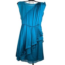 Alice + Olivia 100% Silk Teal Ruffle Asymmetrical Dress XS Cocktail