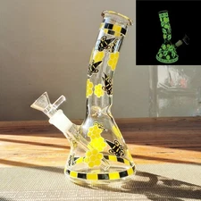 7.8" Glow in the Dark Bee Glass Bong Smoking Water Pipe Hookah Tobacco Beaker
