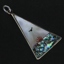 VTG Alpaca Silver - MEXICO Abalone & White MOP Sunface Necklace Pendant - 3g