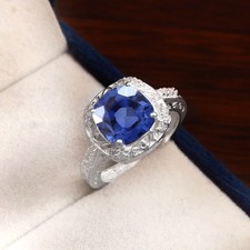 Flawless Blue Sapphire Cushion Cut Gemstone Ring Handmade in 925 Sterling 9 MM