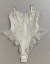Vtg Victorias Secret Bridal Teddy Bodysuit Small 1990s Sequins Embroidered W/Bag