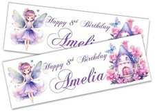Personalised Fairy Design Birthday Banners Children Kids Party Decoration 18