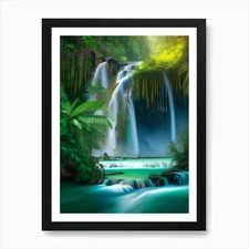 Erawan Falls, Thailand Realistic Ph Framed Wall Art Poster Canvas Print Picture