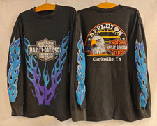 Vintage Harley Davidson Blue Flame Long Sleeve Motor Rare XL T-Shirt REPRINT