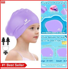 Kids Swim Cap Silicone 2 Sizes Long Hair Waterproof Pool Swimming Hat with