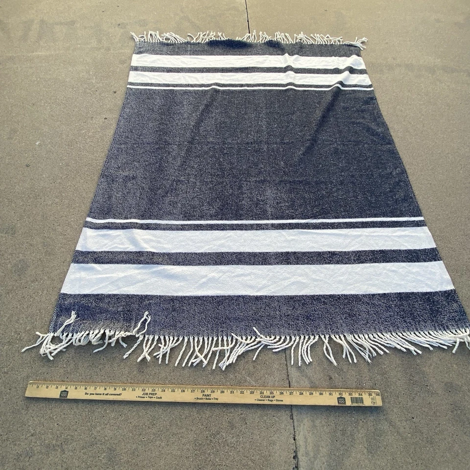 Roca Home Woven Throw Navy Blue & White Fringe Nautical Cozy - Image 3 of 4
