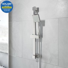 Chrome Square Shower Kit Head Single Spray Adjustable Riser Rail Bathroom Luxury