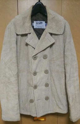 Schott U.S.740N corduroy pea Coat Jacket Blouson Men Size 38 beige Genuine