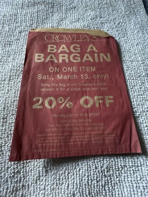 Vintage Crowley's Department Store Detroit Paper Bag Stored Flat 1993