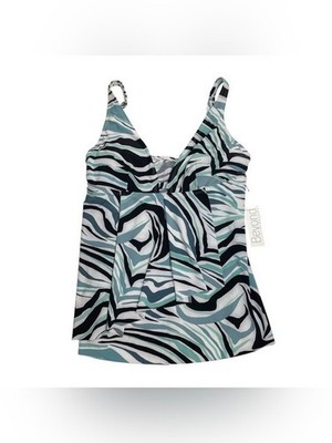 Beyond Control Printed Tankini Swim Top Blue Zebra Size 8 New NWT