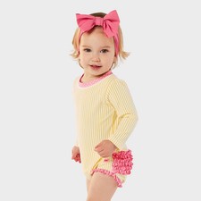 RuffleButts Toddler Girls' Seersucker Long Sleeve One Piece Rash Guard