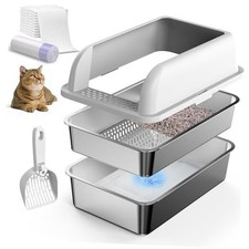 23.6''x16''x12'' Enclosed Stainless Steel Litter Box with Lid, XL Sifting Large