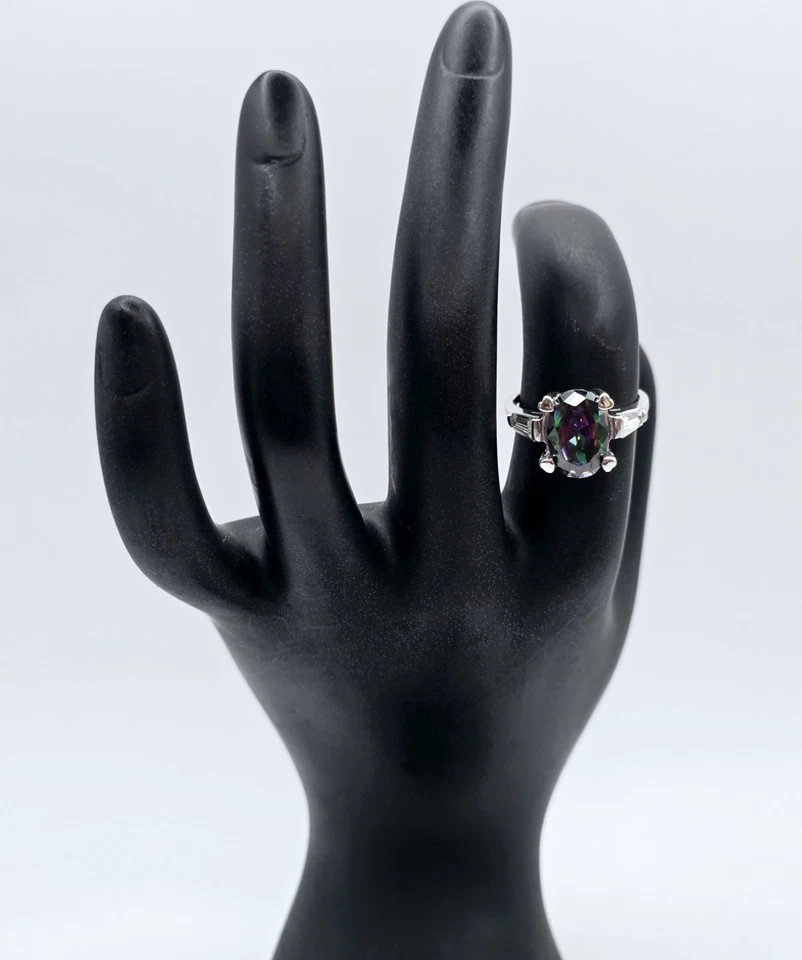 Vintage Sterling Silver Mystic Topaz Cubic Zirconia Ring Size 6.5 Art Deco Style - Image 2 of 4