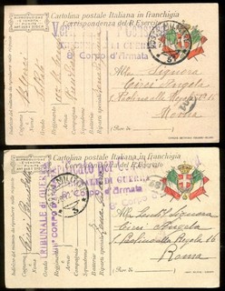 TRIBUNALE MILITARE di GUERRA 8° CORPO D'ARMATA 2 Franchigie ZONA di GUERRA 1918