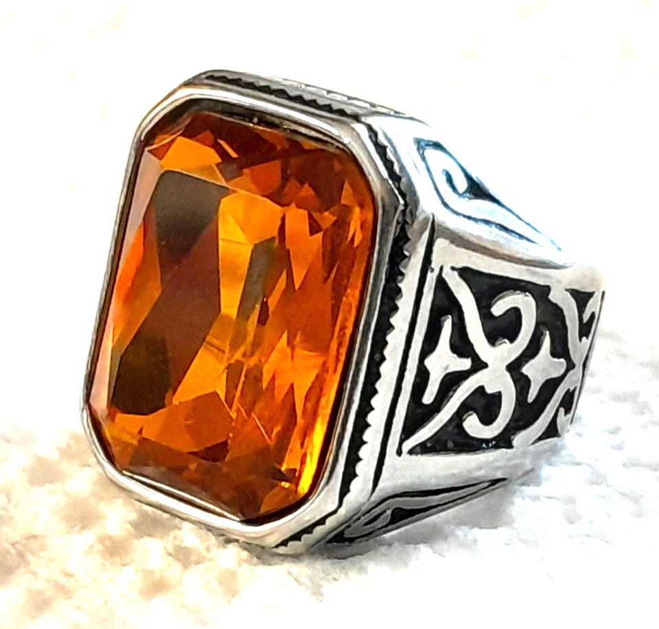 Men's Heavy Comfort Band Ring Faceted Simulated Topaz Stainless Steel Size 7 - Image 3 of 4