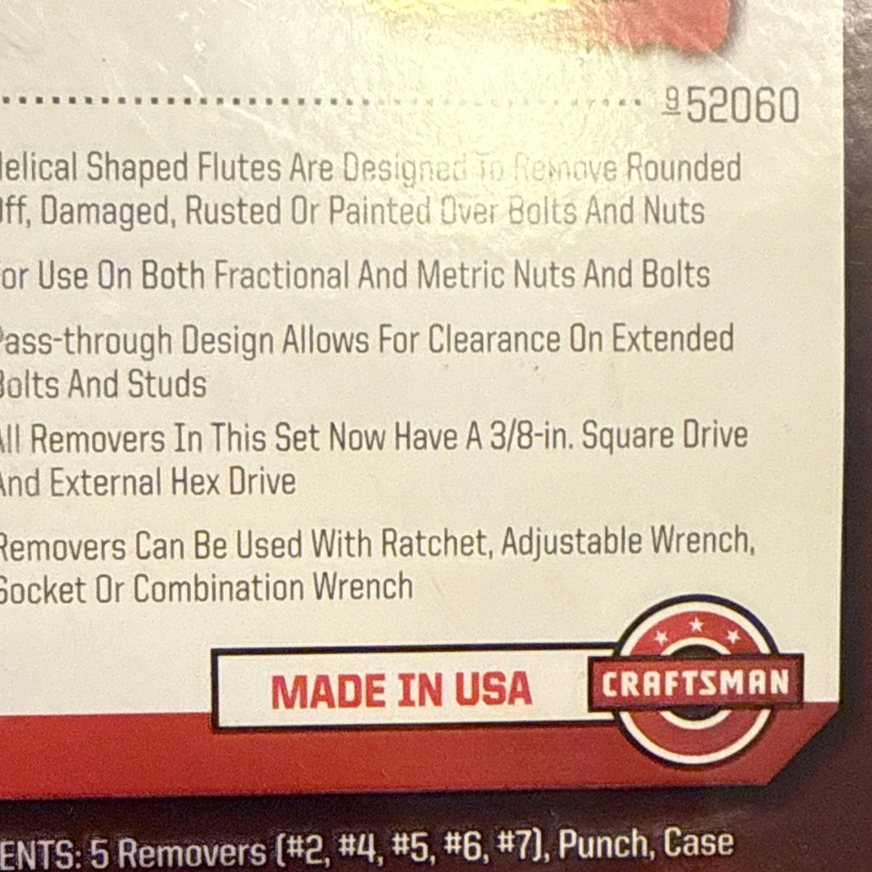 Craftsman 3/8" Drive Damaged Bolt Nut Remover Set USA (6 pcs) Part  52060 New - Image 3 of 4