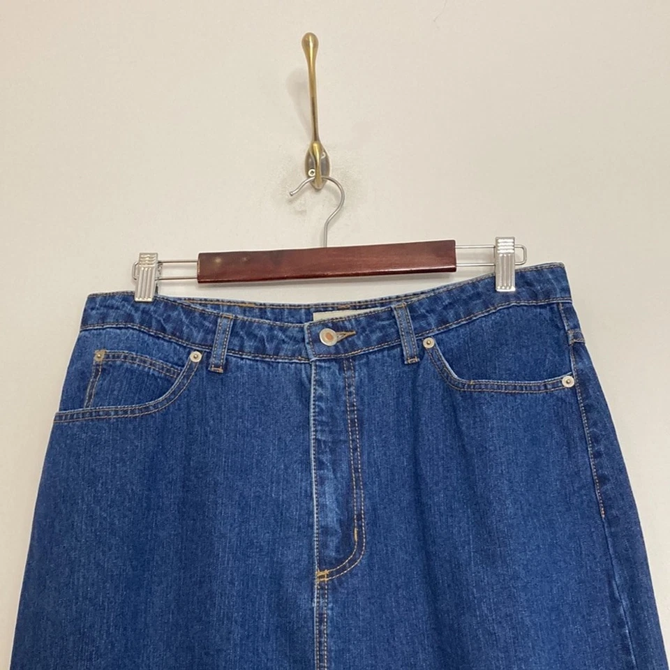Vintage Jean Skirt Womens 14 Dark Blue Denim A Line Midi Y2K 90s Back Slit - Image 3 of 4