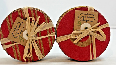Mud Pie Cork Coasters Lot 12 Monogram G and Red Striped 3.5'' Drink Coaster Set