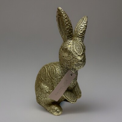Viral TikTok Rachel Zoe Gold Lace Decoupage Easter Bunny 14  Spring Decor NEW!