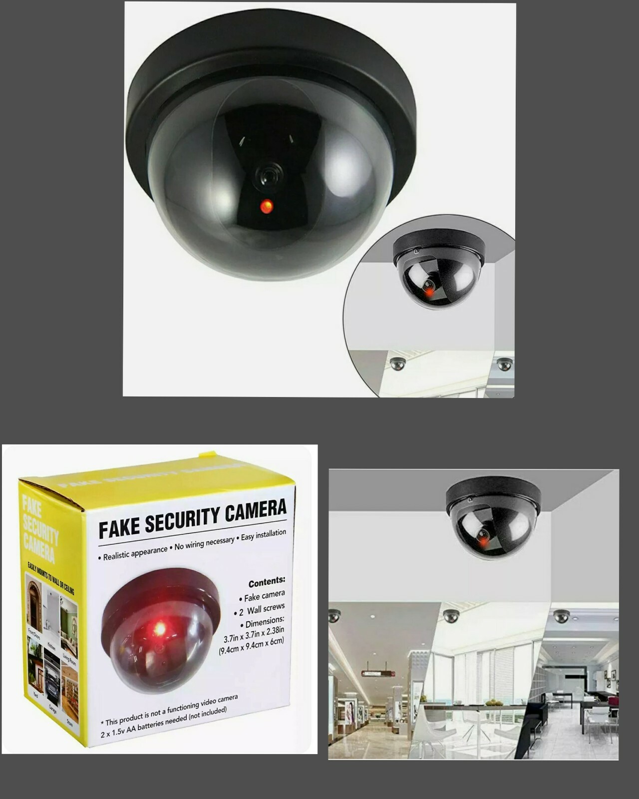 WALI 4 Pack Dummy Fake Security CCTV Dome Camera with Flashing Red LED ...