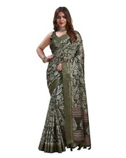 Women's Pashmina Silk Ajrakh Printed Saree With Unstitched Blouse