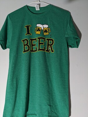 I Love Beer Drinking Mens Green Tshirt Tee Short Sleeve Crew Neck Alcohol  New