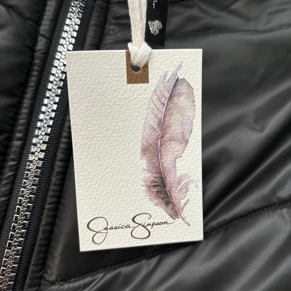 NUEVO CON ETIQUETAS Jessica Simpson Niñas Cremallera Completa Puffer Chaqueta Bomber Negra Talla S Foto 3 de 3