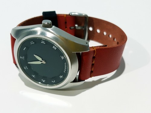 Vintage Fossil Custom Handmade Red Leather Analog Black Face Chinese Number - 第 1/11 張圖片