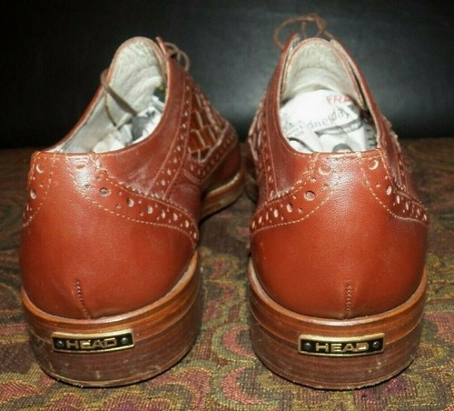 Vintage HEAD "Commendation" Brown Leather Wingtip Oxford Weave Golf Shoes SZ 8E - Picture 3 of 10
