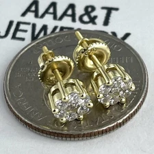 SOLID 925 STERLING SILVER ICY BLING CUBIC ZIRCONIA CLUSTER 6.5mm  AROUND EARRING