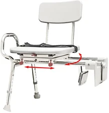 Snap-N-Save Sliding Shower Chair Tub-Mount Bath Transfer Bench with Swivel Seat