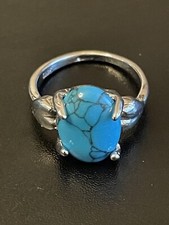 Turquoise Stone S925 Silver Plated Woman Heart Ring Size 7.5