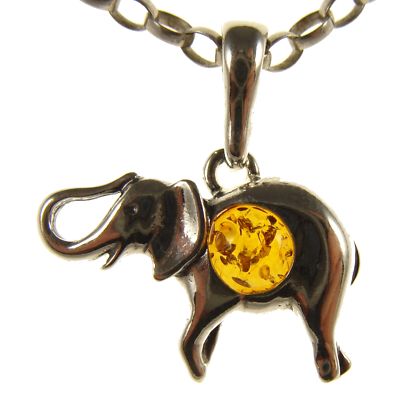 BALTIC AMBER STERLING SILVER 925 ELEPHANT PENDANT NECKLACE CHAIN JEWELLERY GIFT