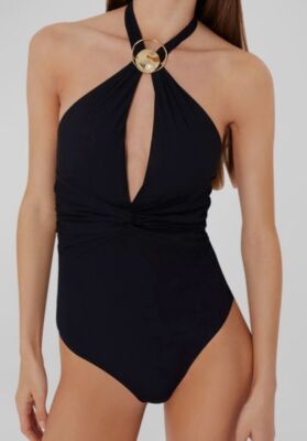 $328 Moeva Women's Black Giovanna Halter One-Piece Swimsuit Size XS