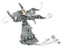 Silver Blue Glitter Fairy Christmas Ornament Holiday Decoration