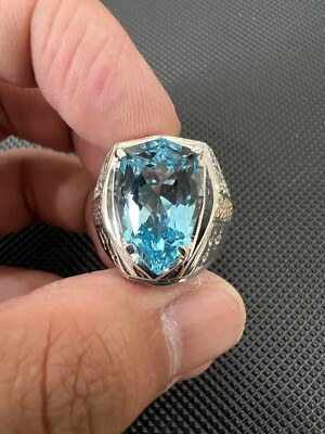Atemberaubender AAA Blautopas Edelstein 925 Sterling Silber Herren Ring Valen...