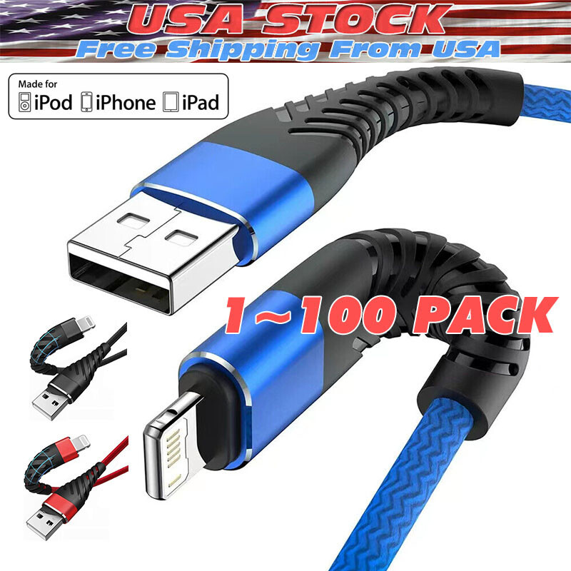 Heavy Duty Braided Fast Charger Cable For IPhone - 6ft Nylon USB Cord (iPhone 5 To 14 Models)
