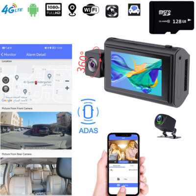 4G LTE WIFI Car Dash Cam HD 1080P Vehicle GPS Navigation ADAS Recorder + 128GB