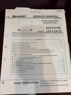 ORIG. SHARP 25VT-K100 25VT-CK10 25VTK100 Repair Service Manual & 3028 *ORIGINAL*