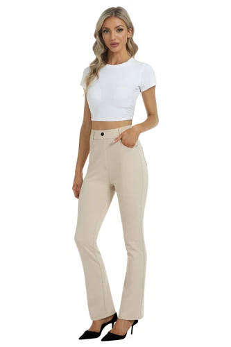 Women Bussiness Slacks Pant Soft Comfy Elastic Casual Stretch Bootcut Trousers - Picture 29 of 66
