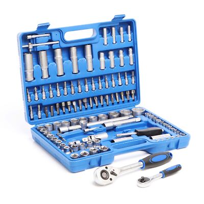 Wiltec 108-teilig Steckschlüsselsatz Ratschenkasten 1/2'' 1/4'' Knarrenkasten Bits