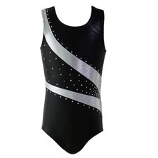 Girl Shiny Stripes Metallic Athletic Ballet Dance Tank Gymnastics Leotard Out...