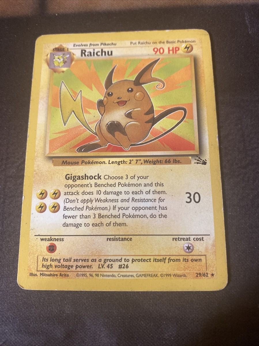 Raichu 29/62 - Fossil Set Rare Pokemon Card - MP Condition