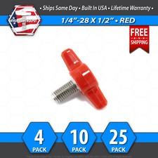 1/4"-28 x 1/2" Thumb Screw Stainless Steel - Red Tee / Wing Knob - USA